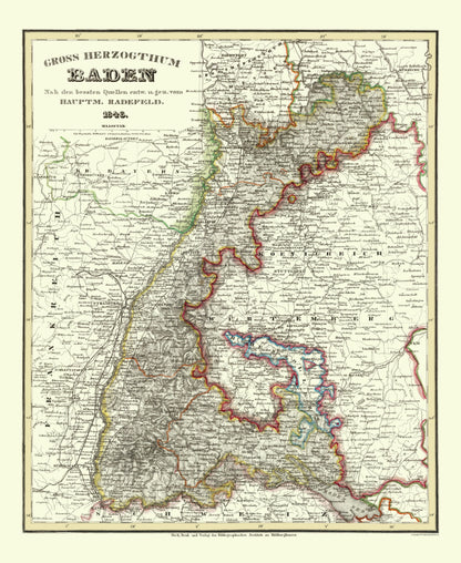 Historic Map - Baden Wurttemberg Germany - Radefeld 1860 - 23 x 28 - Vintage Wall Art