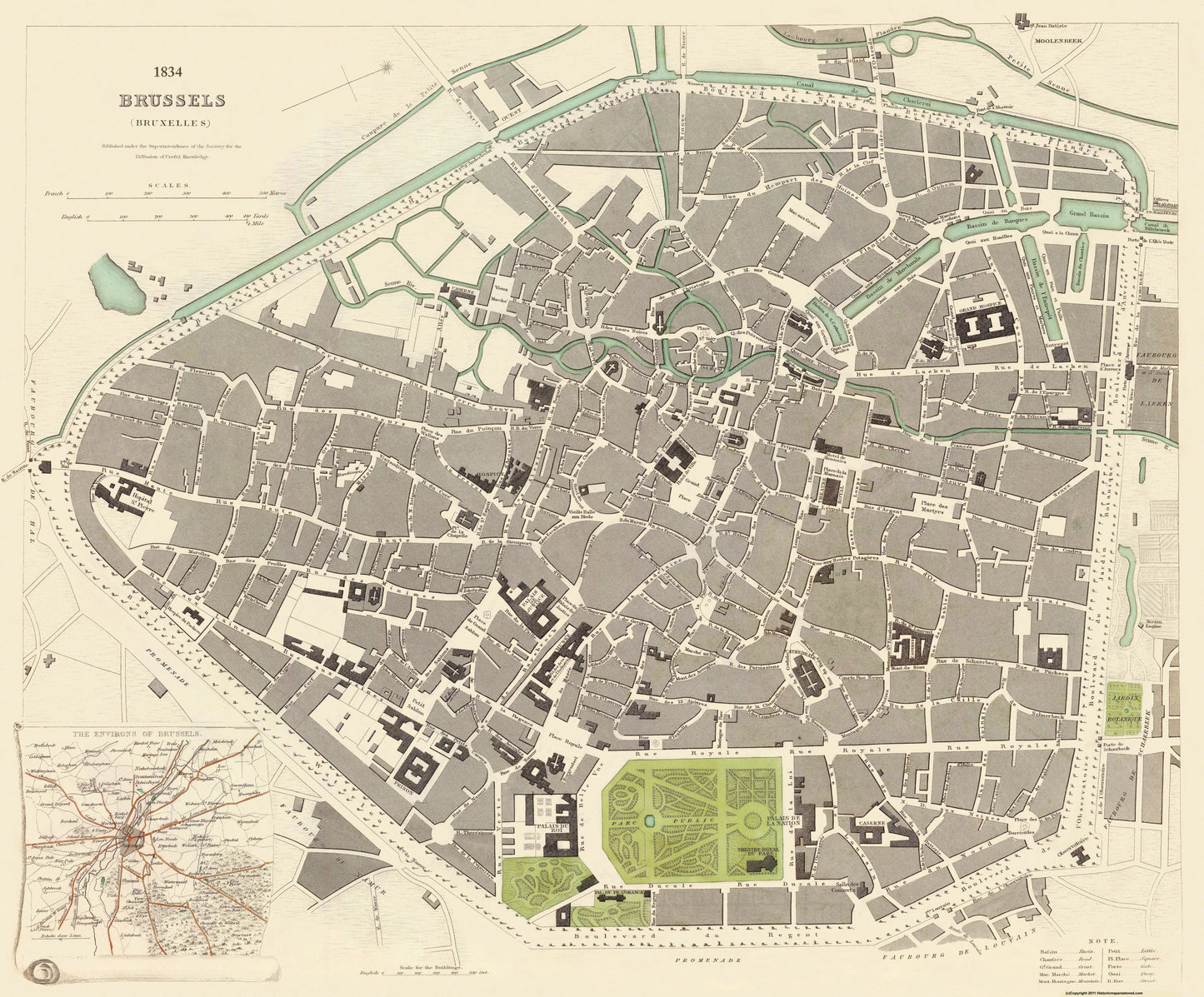 Historic Map - Brussels Belgium - Chapman 1834 - 27.75 x 23 - Vintage Wall Art