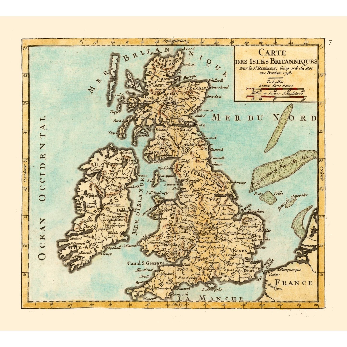 Historic Map - British Isles - Robert 1748 - 25.38 x 23 - Vintage Wall Art