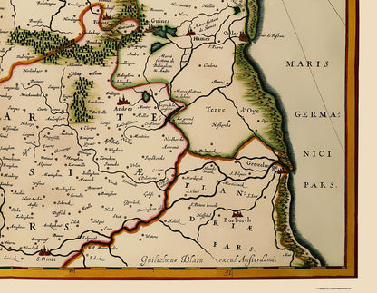 Historic Map - Boulogne Sur Mer France Vicinity- Blaeu 1631 - 23 x 29.58 - Vintage Wall Art