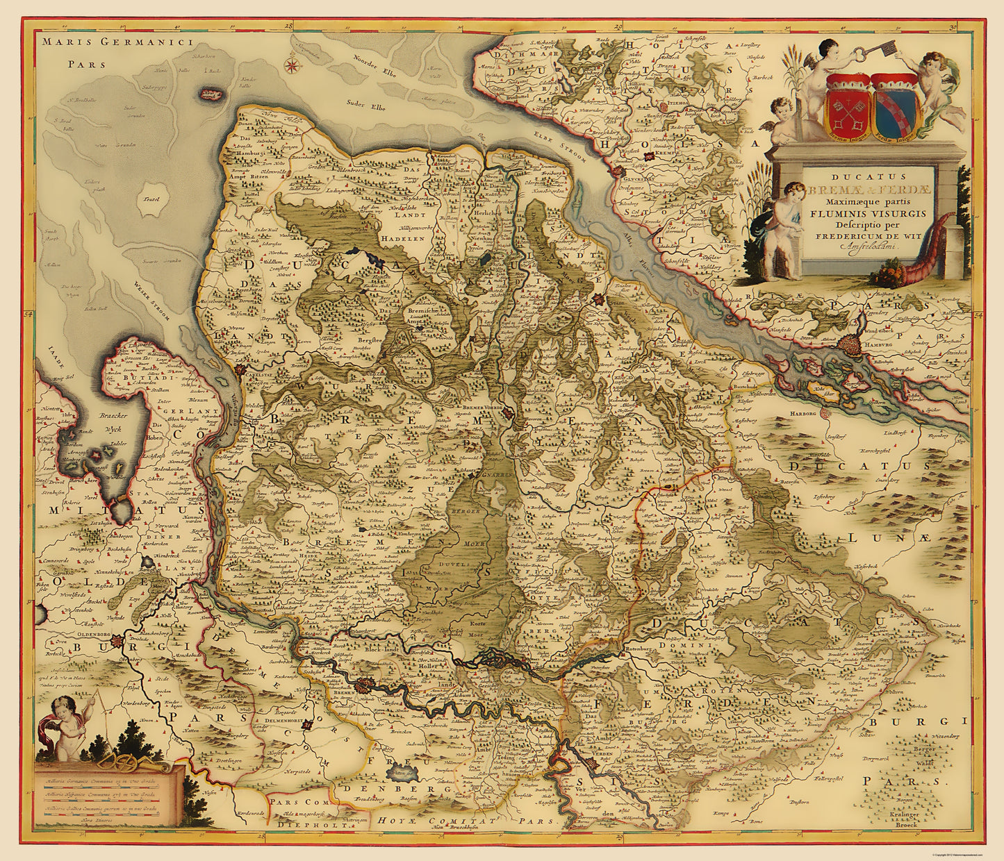 Historic Map - Bremen Verden Duchies Germany - De Wit 1688 - 23 x 26.81 - Vintage Wall Art