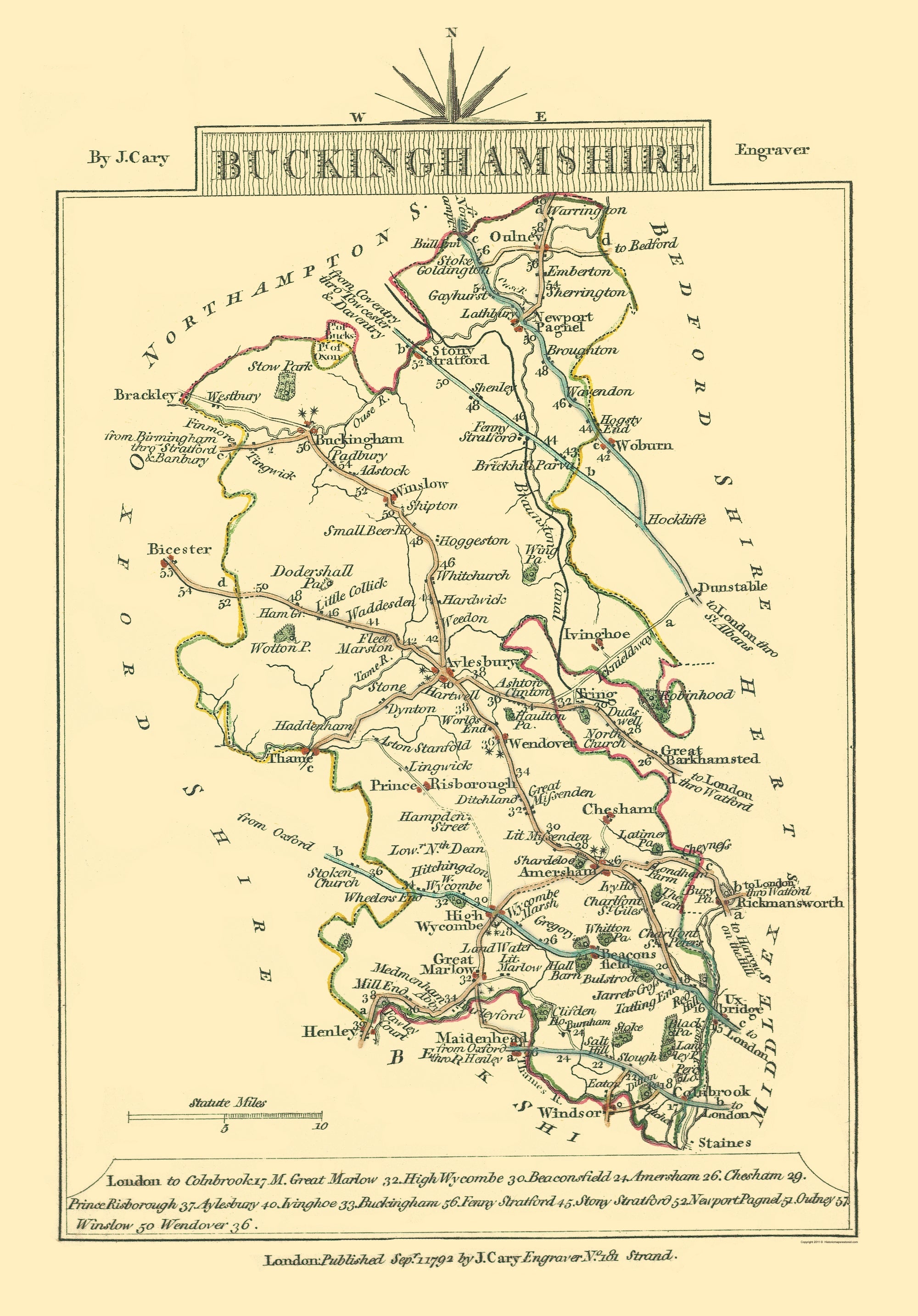 Historic Map Buckinghamshire County England Cary 1792 23 X 32 96 Historic Map Buckinghamshire County England Cary 1792 23 X 32 96