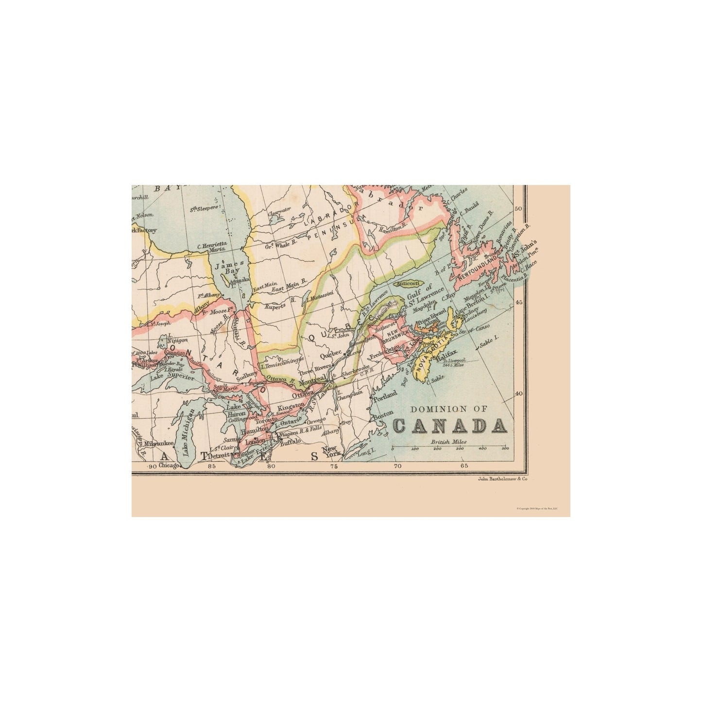 Historic Map - Canada - Bartholomew 1892 - Vintage Wall Art