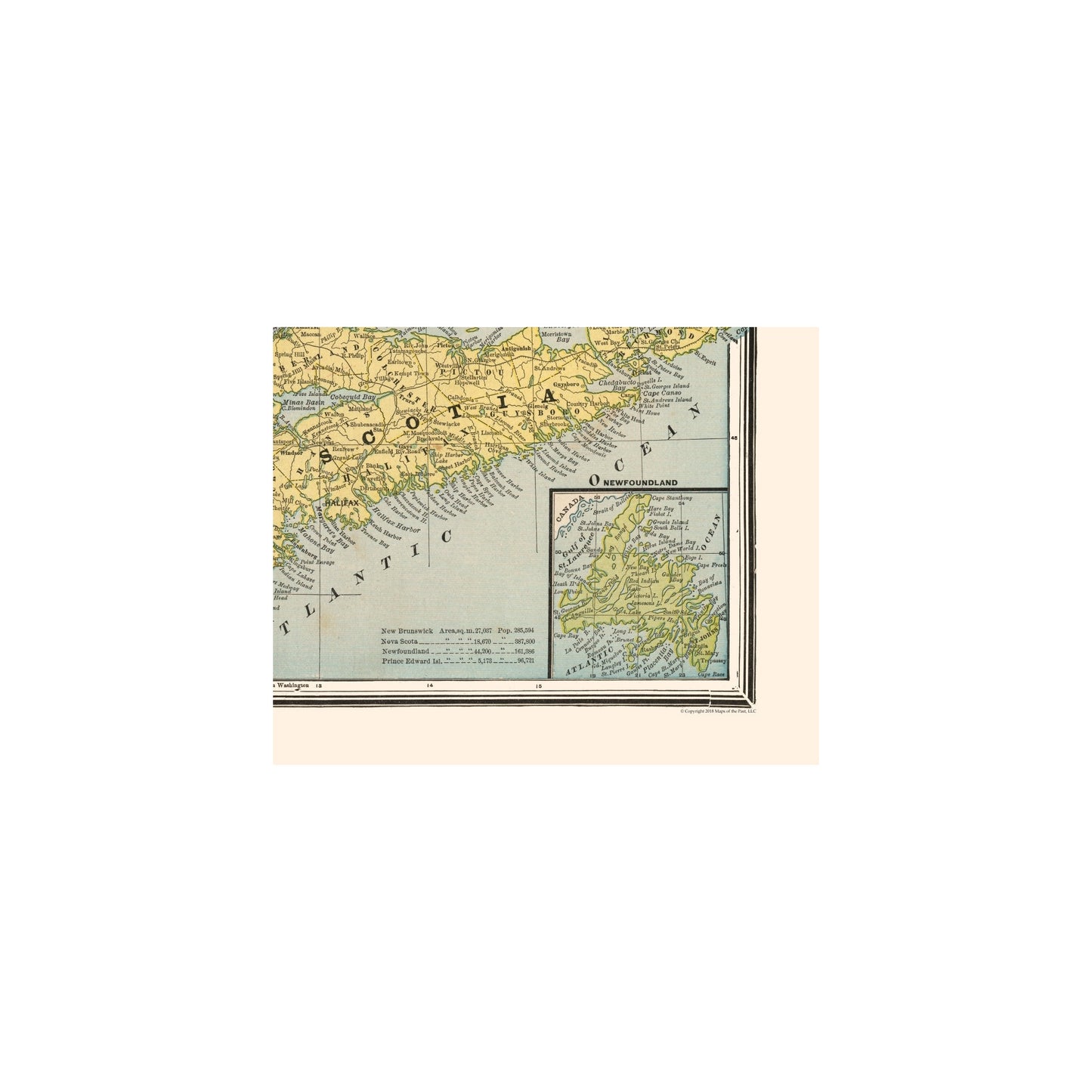 Historic Map - New Brunswick Nova Scotia Canada - Cram 1888 - 28.65 x 23 - Vintage Wall Art