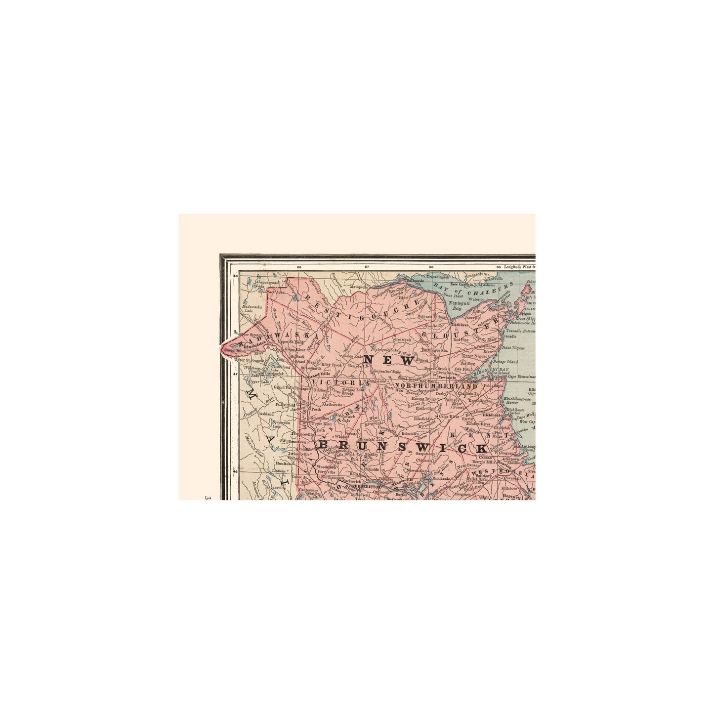 Historic Map - New Brunswick Nova Scotia Canada - Cram 1888 - 28.65 x 23 - Vintage Wall Art