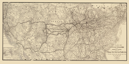 Railroad Map - Chicago Rock Island and Pacific Railroad 1879 - 23 x 46 - Vintage Wall Art