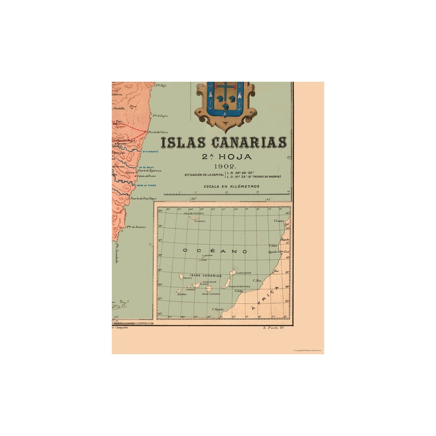 Historic Map - Canary Islands 1902 Africa Spain - Martine 1904 - 23 x 29.52 - Vintage Wall Art