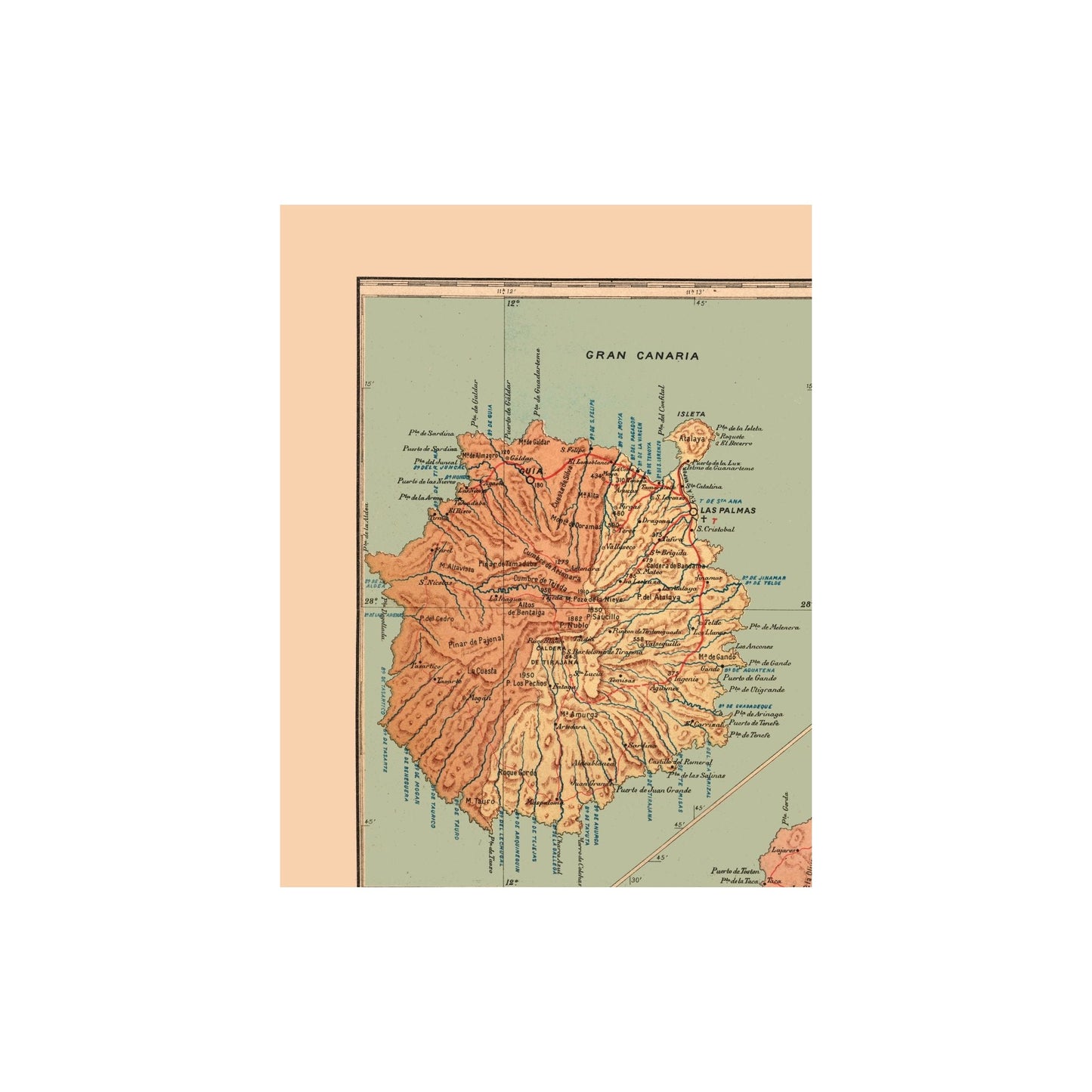 Historic Map - Canary Islands 1902 Africa Spain - Martine 1904 - 23 x 29.52 - Vintage Wall Art