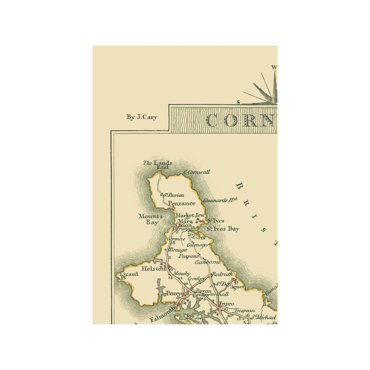 Historic Map - Cornwall County England - Cary 1792 - 23 x 34.65 - Vintage Wall Art