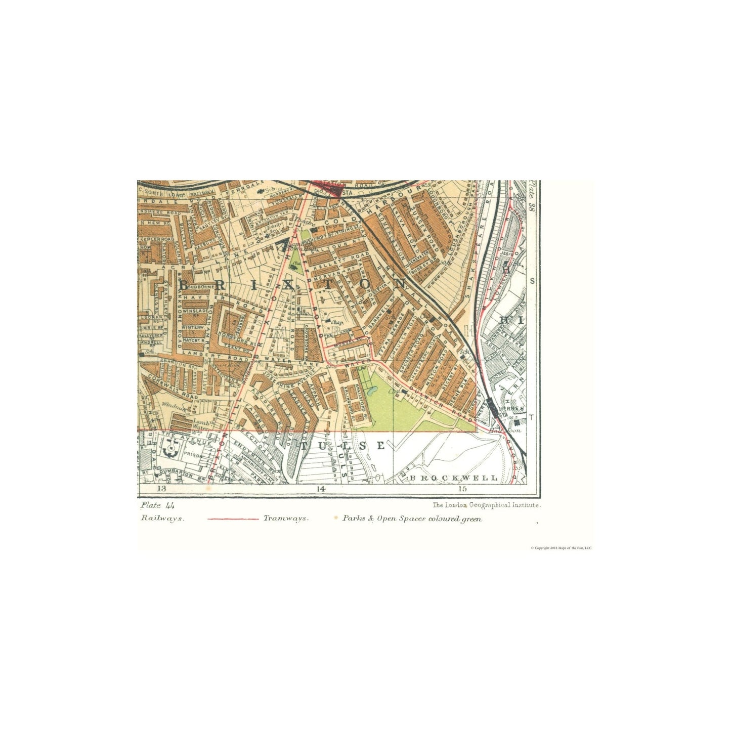 Historic Map - Stockwell London England - Philip 1904 - 28.34 x 23 - Vintage Wall Art