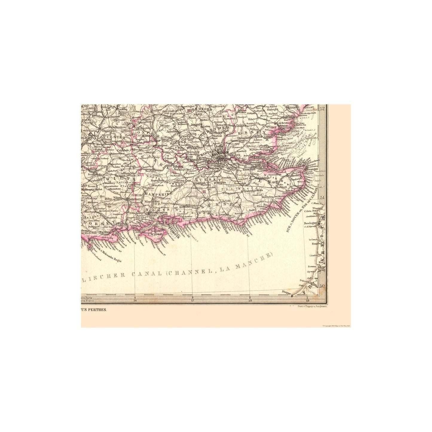 Historic Map - England Wales - Stieler 1885 - 27.79 x 23 - Vintage Wall Art