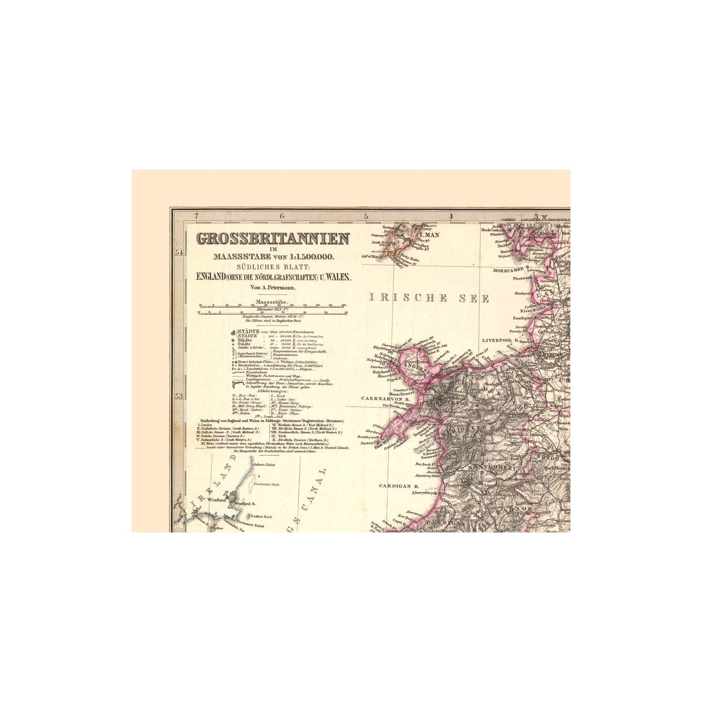 Historic Map - England Wales - Stieler 1885 - 27.79 x 23 - Vintage Wall Art