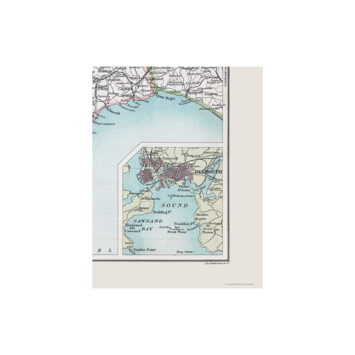 Historic Map - South West England - Bartholomew 1892 - Vintage Wall Art