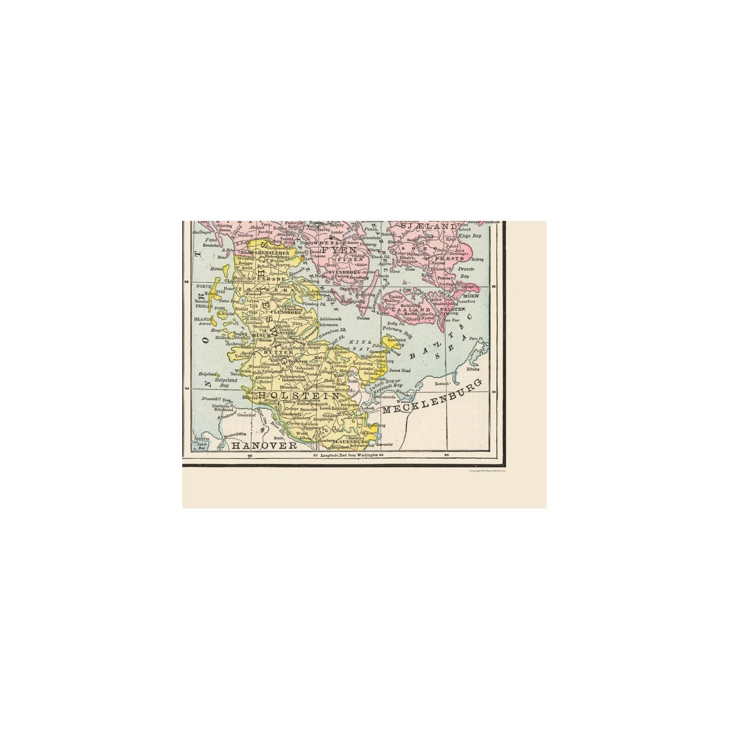 Historic Map - Holland Belgium Denmark - Cram 1892 - Vintage Wall Art