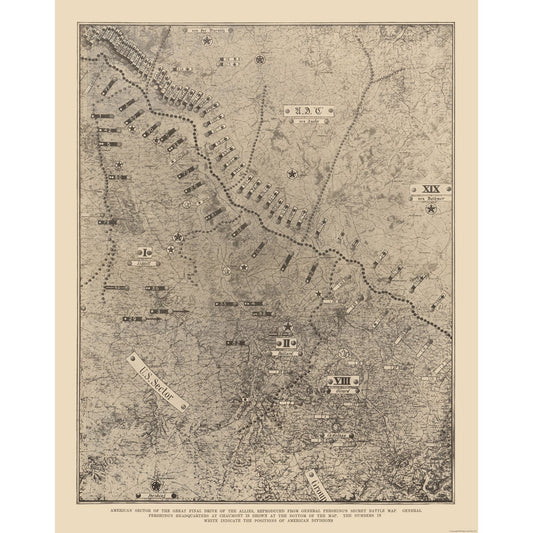 Historic War Map - Allied Forces Final Drive World War I - Reynold 1921 - 23 x 28.97 - Vintage Wall Art