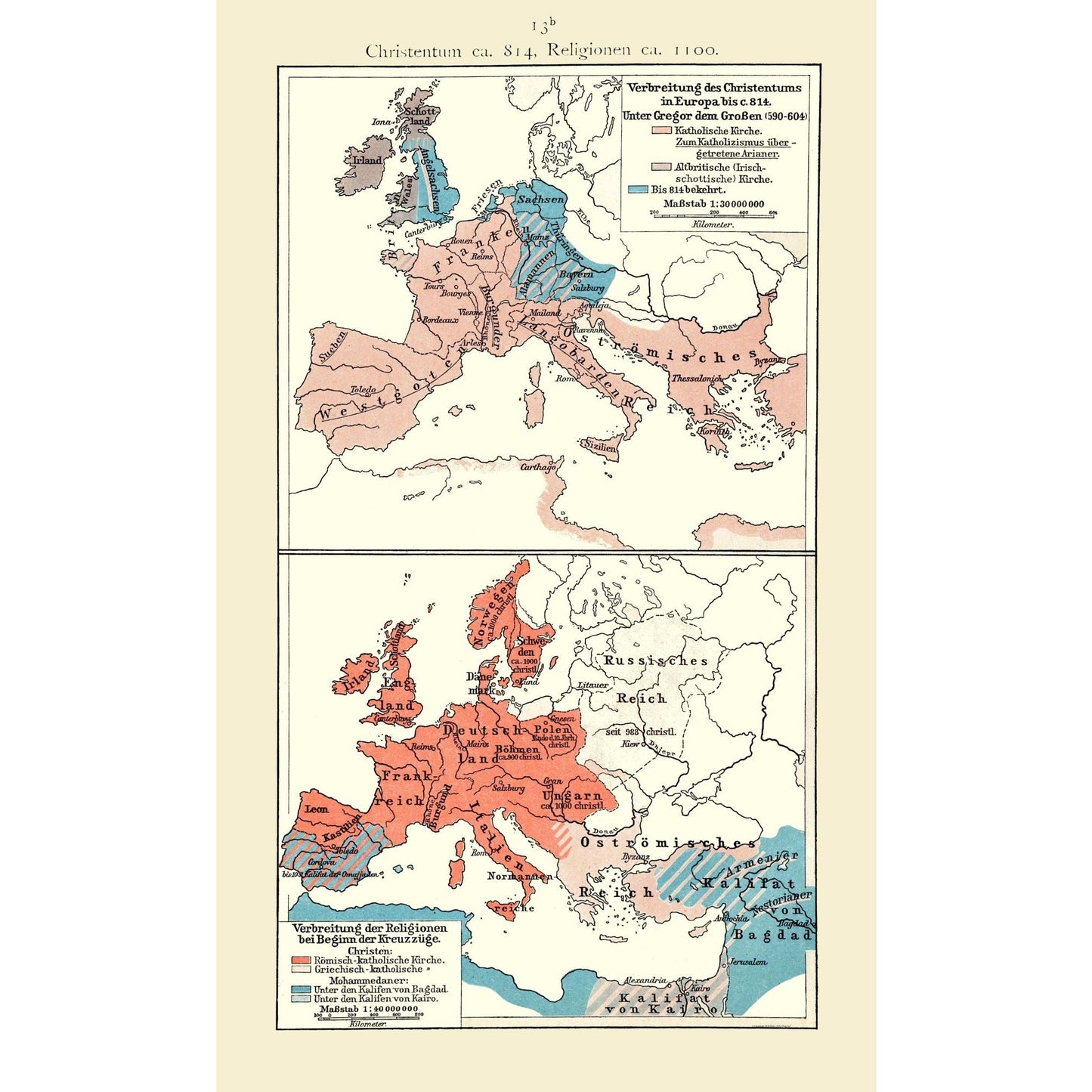 Historic Map - Europe Christianity 814 BC 1100 AD - Putzgers 1897 - 23 x 38.04 - Vintage Wall Art