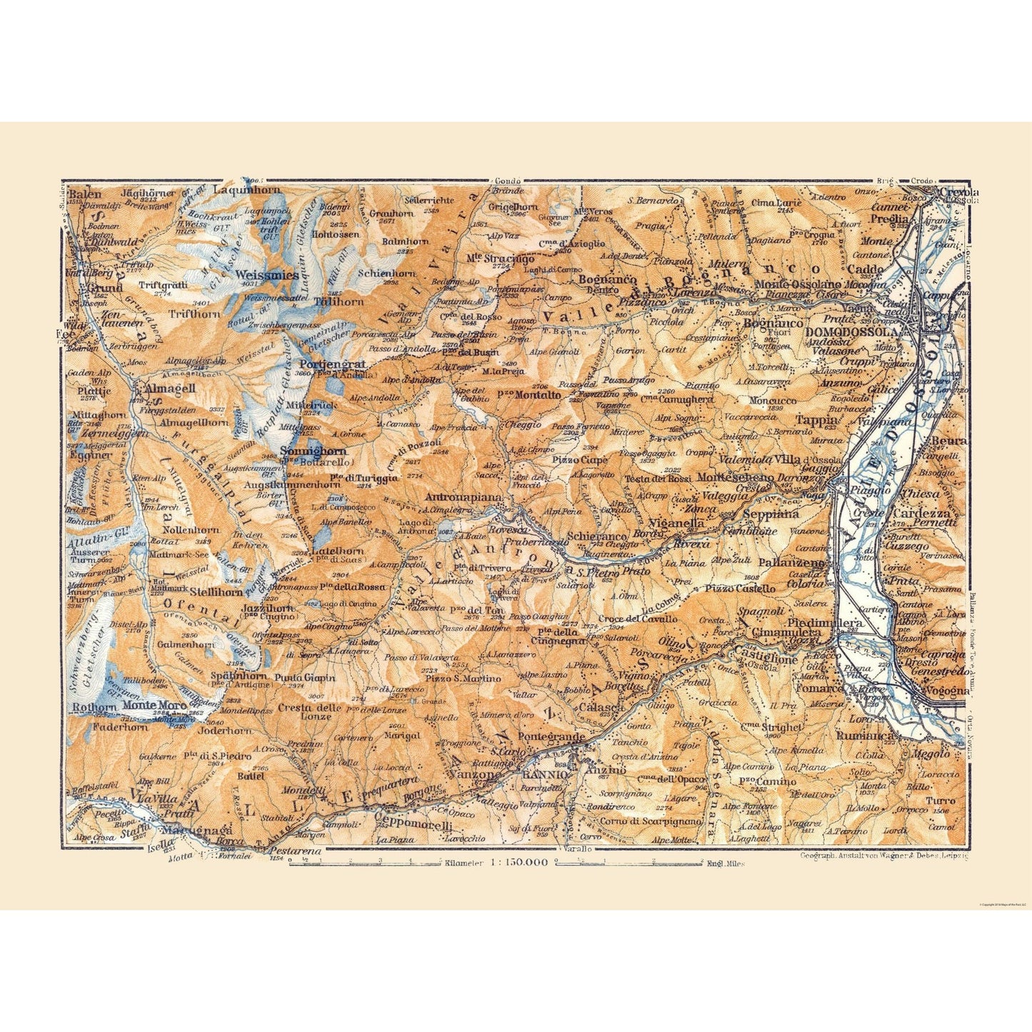 Historic Map - Switzerland Italy Border Alps - Baedeker 1921 - 30.10 x 23 - Vintage Wall Art