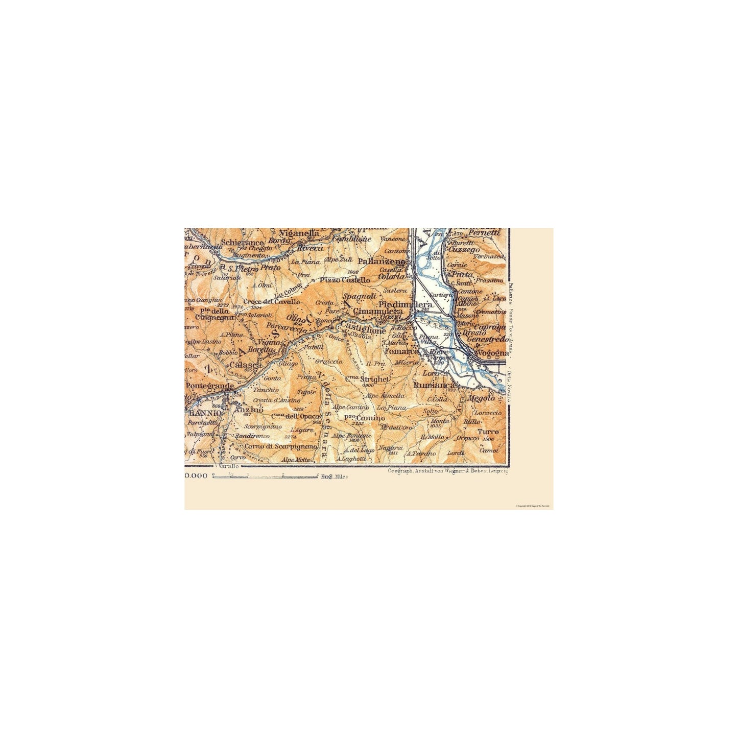 Historic Map - Switzerland Italy Border Alps - Baedeker 1921 - 30.10 x 23 - Vintage Wall Art