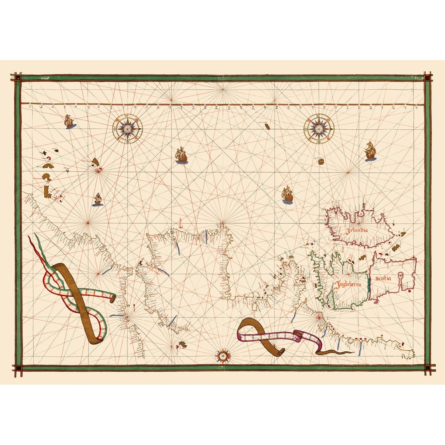 Historic Map - European Coastline - Martines 1587 - 31.53 x 23 - Vintage Wall Art