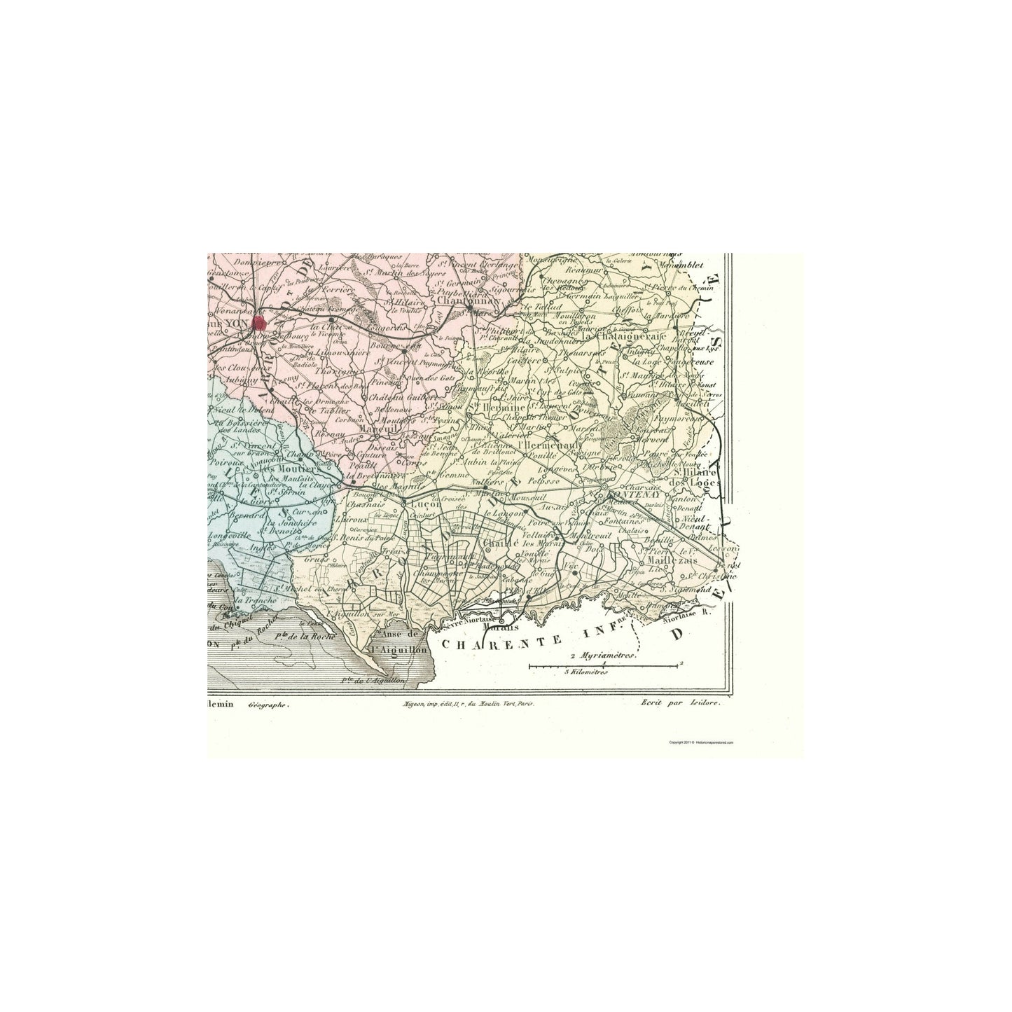 Historic Map - Vendee Department France - Migeon 1869 - Vintage Wall Art