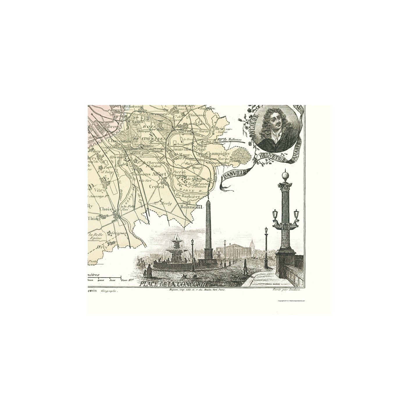 Historic Map - Seine Department France - Migeon 1869 - 23 x 26.75 - Vintage Wall Art