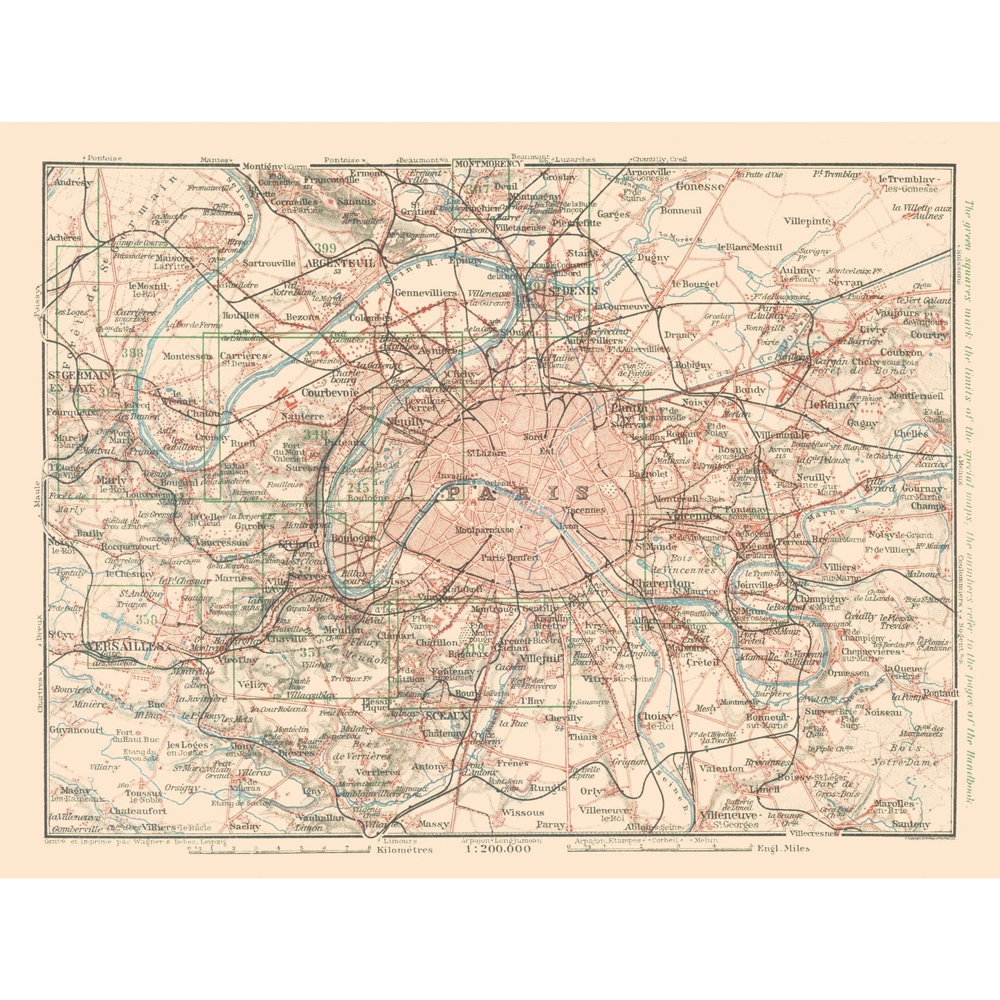 Historic Map - Paris France - Baedeker 1911 - 30.40 x 23 - Vintage Wall Art