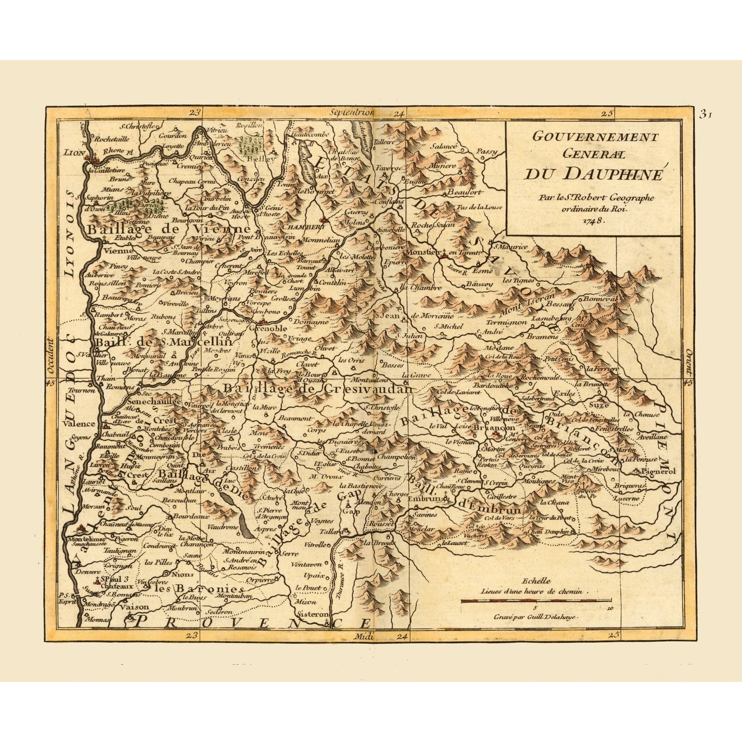 Historic Map - Dauphine Region France - Robert 1748 - 27.44 x 23 - Vintage Wall Art