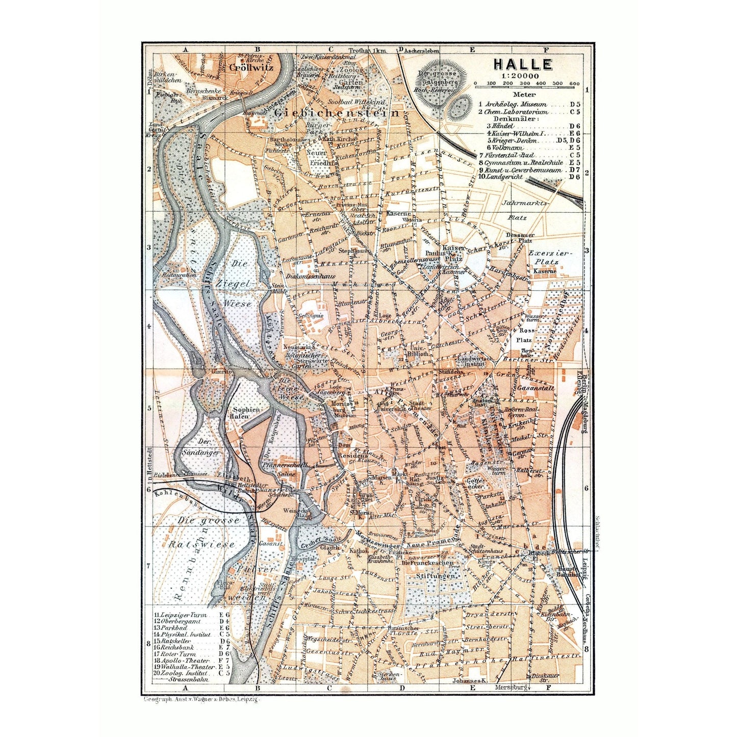 Historic Map - Halle Germany - Baedeker 1914 - 23 x 31.53 - Vintage Wall Art