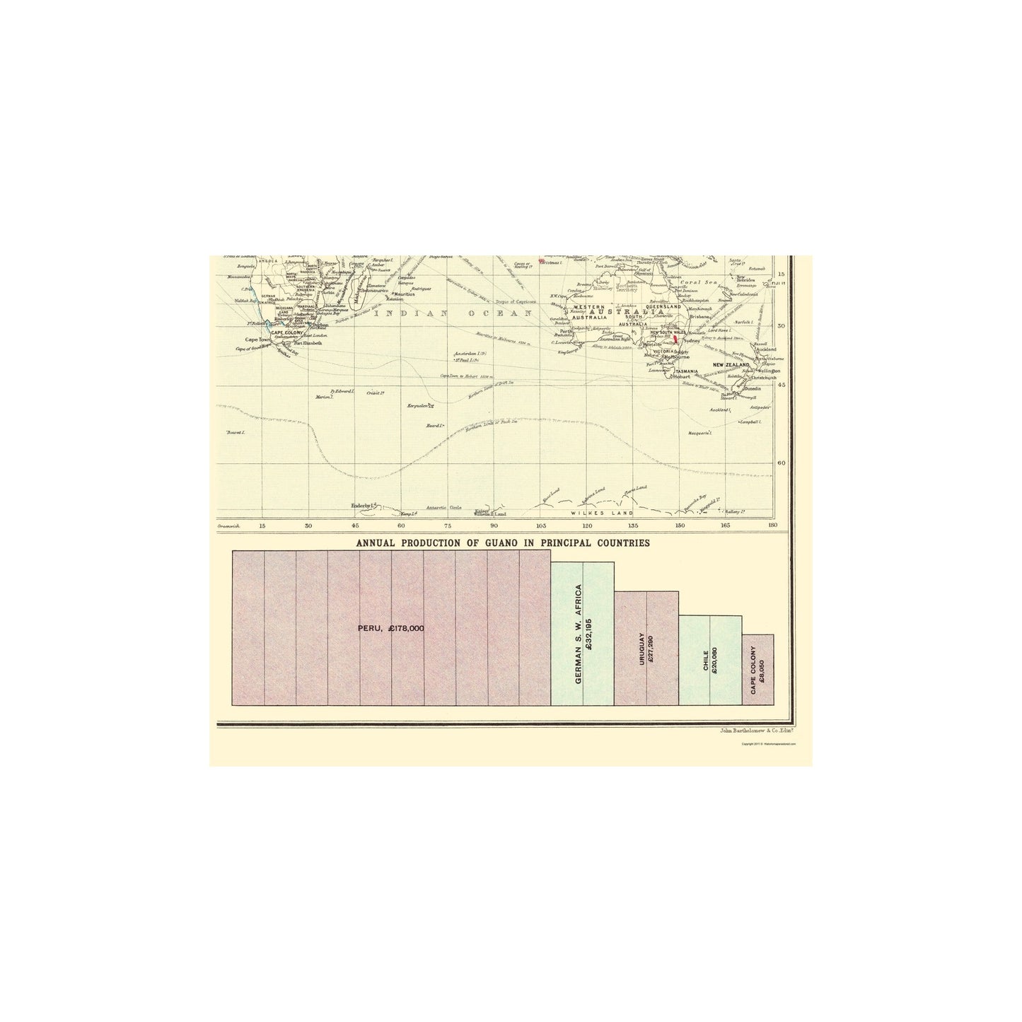 Historic Map - Global Mercury Zinc Phosphates Antimony - Bartholomew 1907 - WallArt