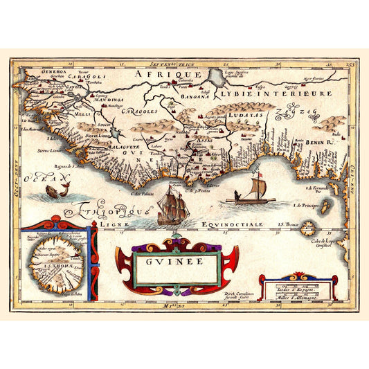 Historic Map - Guinea - Jansson 1640 - 31.15 x 23 - Vintage Wall Art