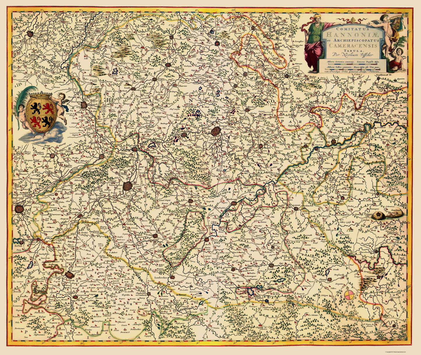 Historic Map - Hainaut Province Belgium - Visscher 1681 - 23 x 27.31 - Vintage Wall Art