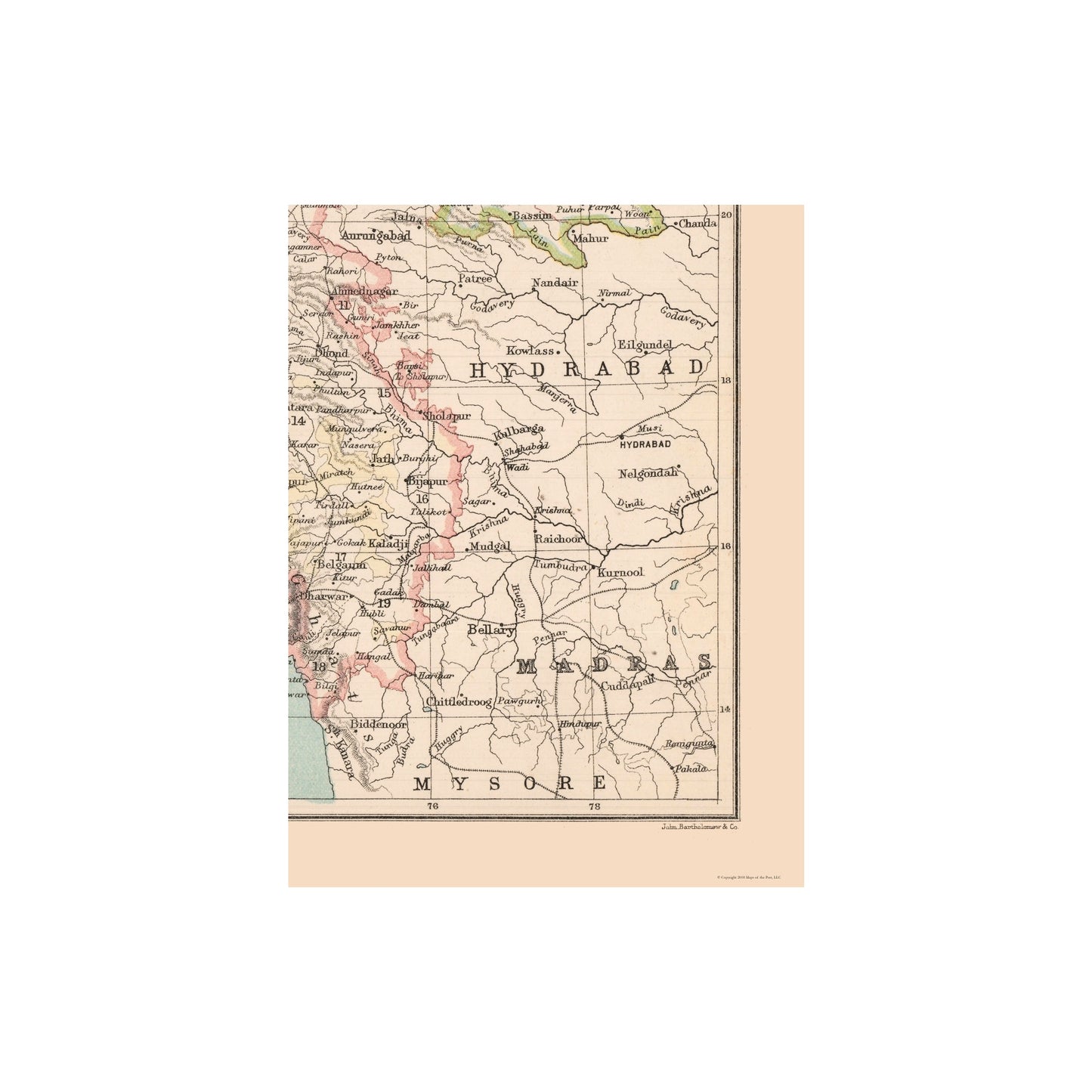 Historic Map - India West Coast - Bartholomew 1892 - 23 x 30.42 - Vintage Wall Art