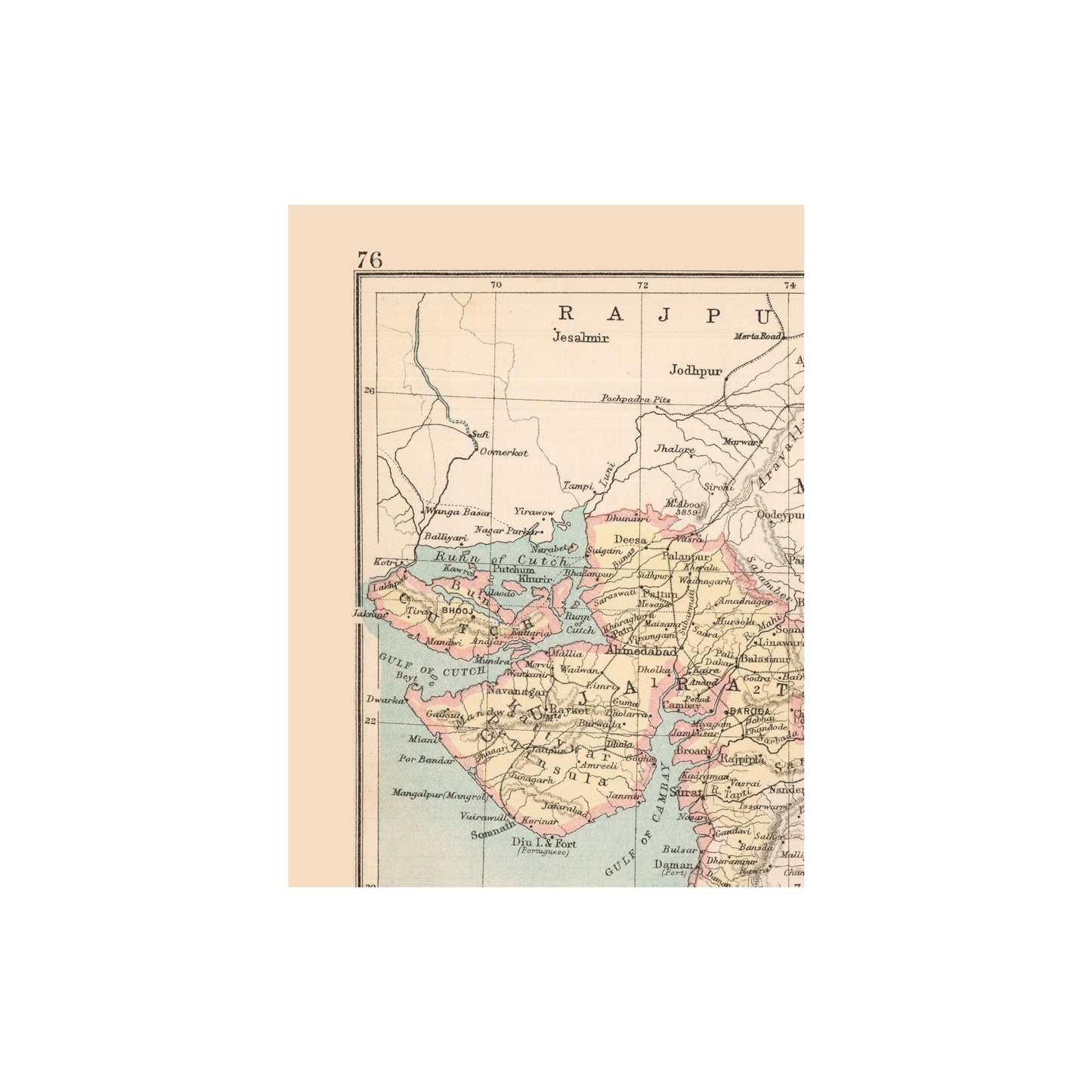 Historic Map - India West Coast - Bartholomew 1892 - 23 x 30.42 - Vintage Wall Art