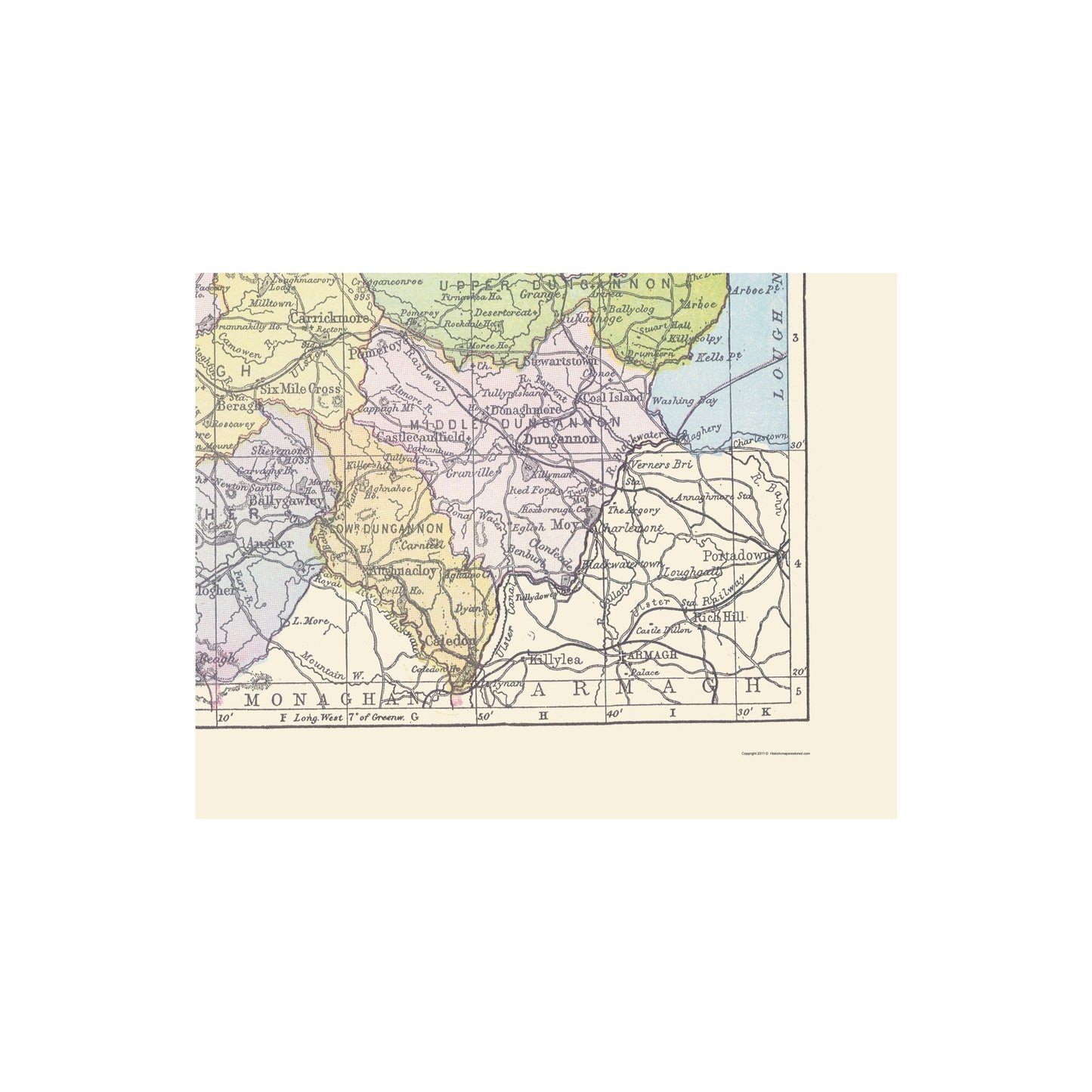 Historic Map - Tyrone County Ireland - Bartholomew 1882 - Vintage Wall Art