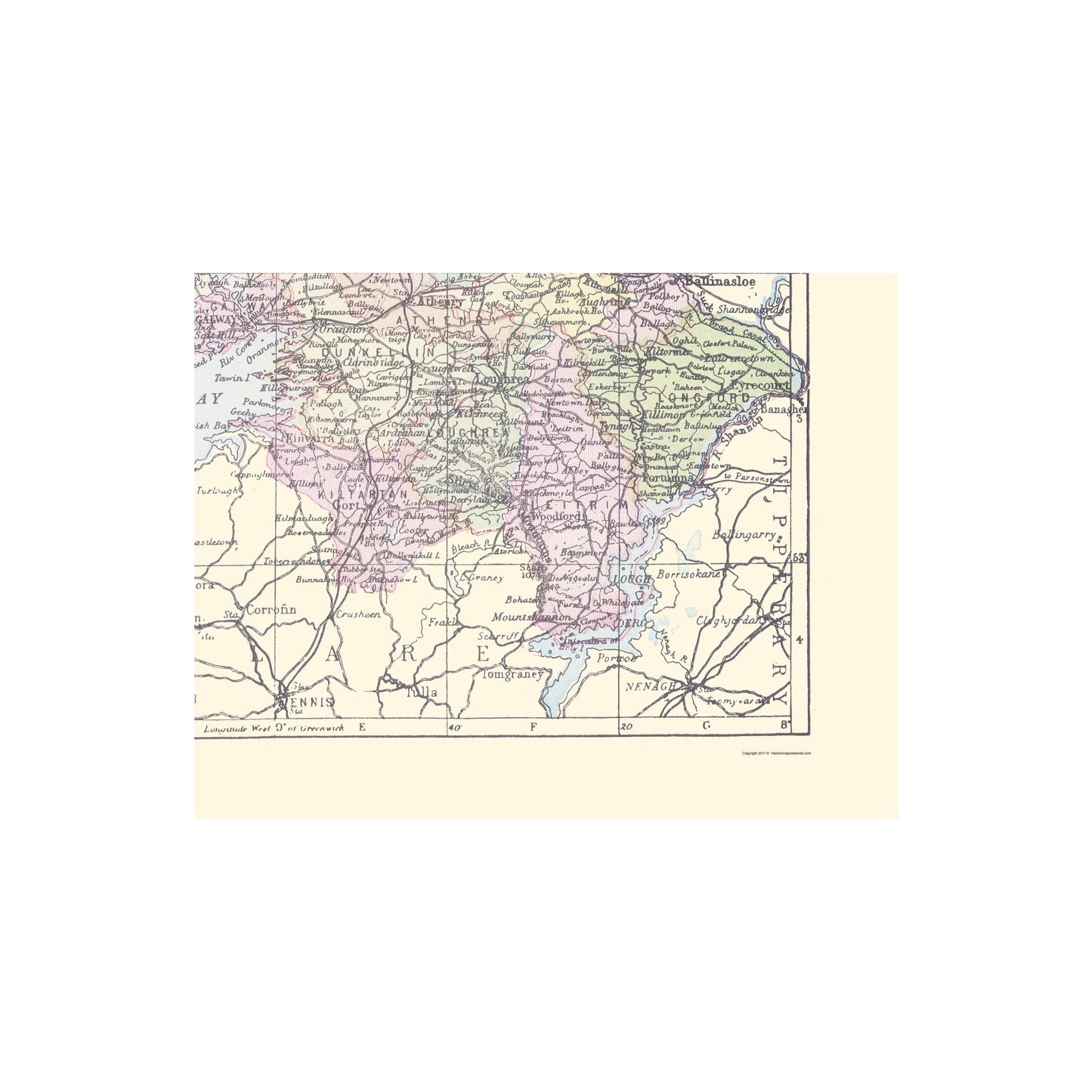 Historic Map - Galway County Ireland - Philip 1882 - Vintage Wall Art