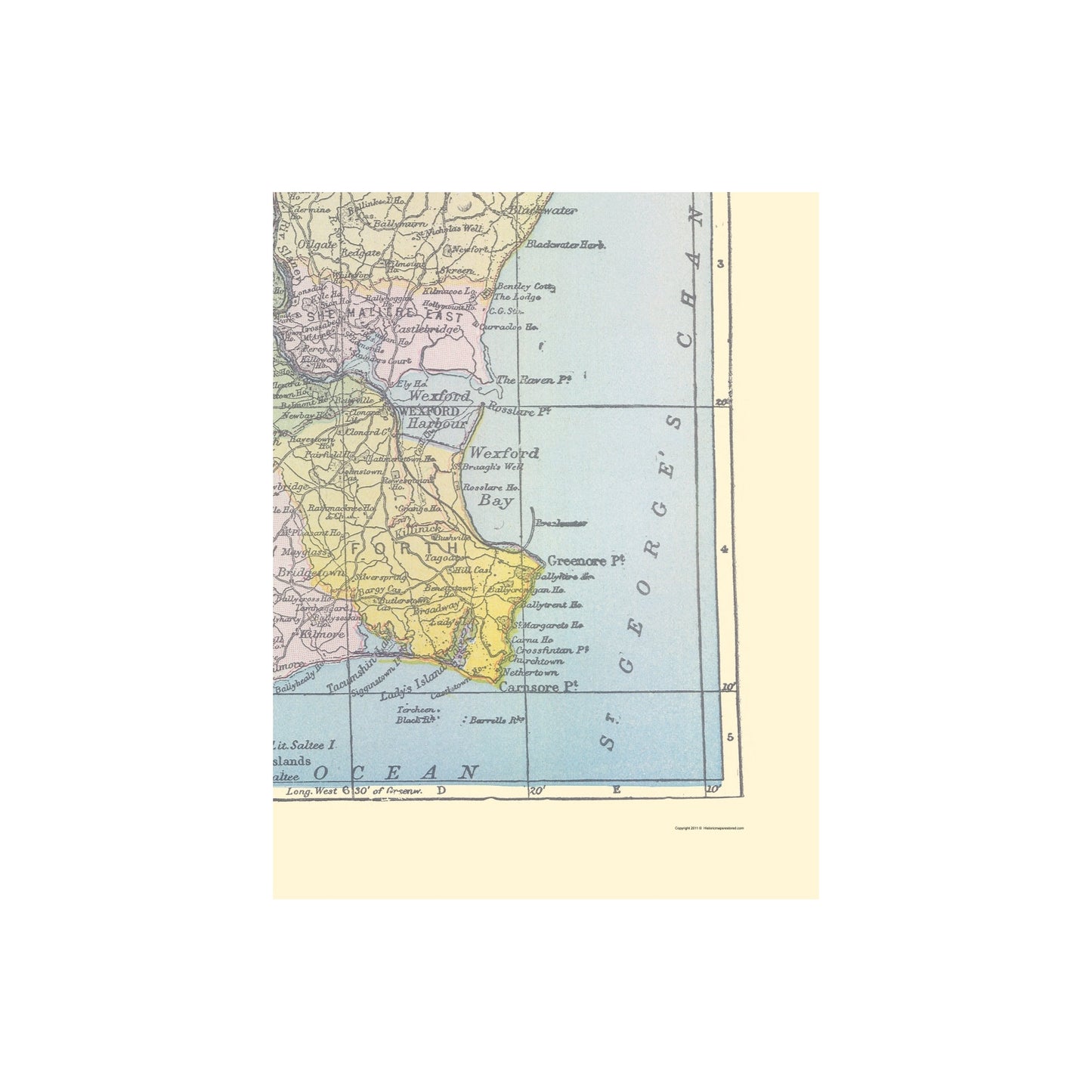 Historic Map - Wexford County Ireland - Bartholomew 1882 - Vintage Wall Art