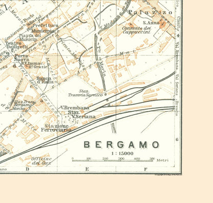 Historic Map - Bergamo Italy - Bertarelli 1914 - 24.15 x 23 - Vintage Wall Art