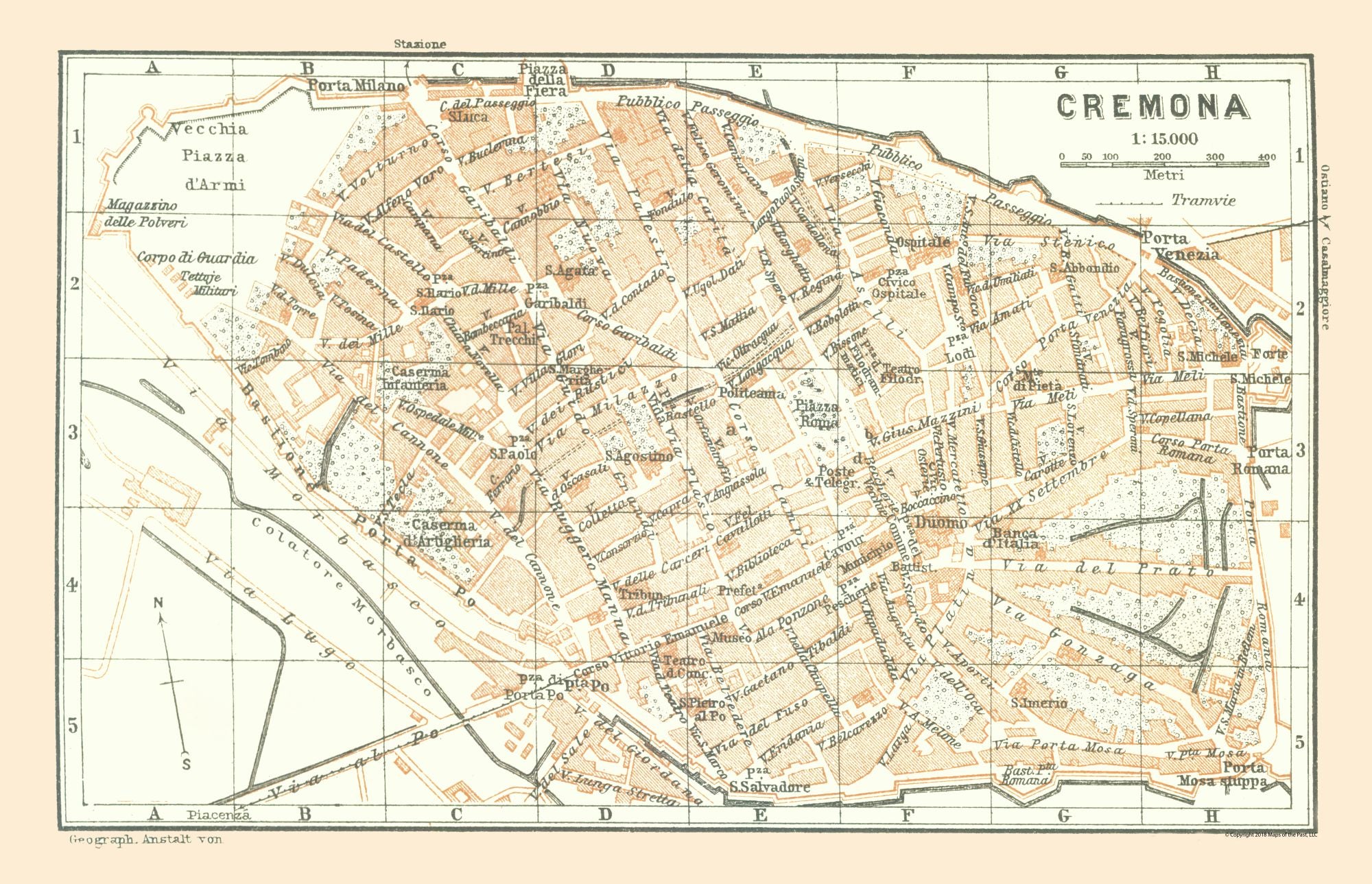 Historic Map Cremona Italy Bertarelli 1914 3569 X 23 Vintage