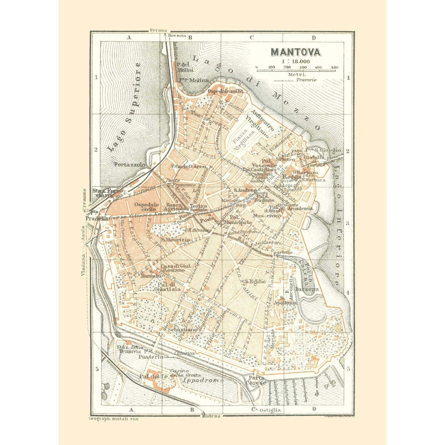 Historic Map - Mantova Italy - Bertarelli 1914 - 23 x 31.24 - Vintage Wall Art