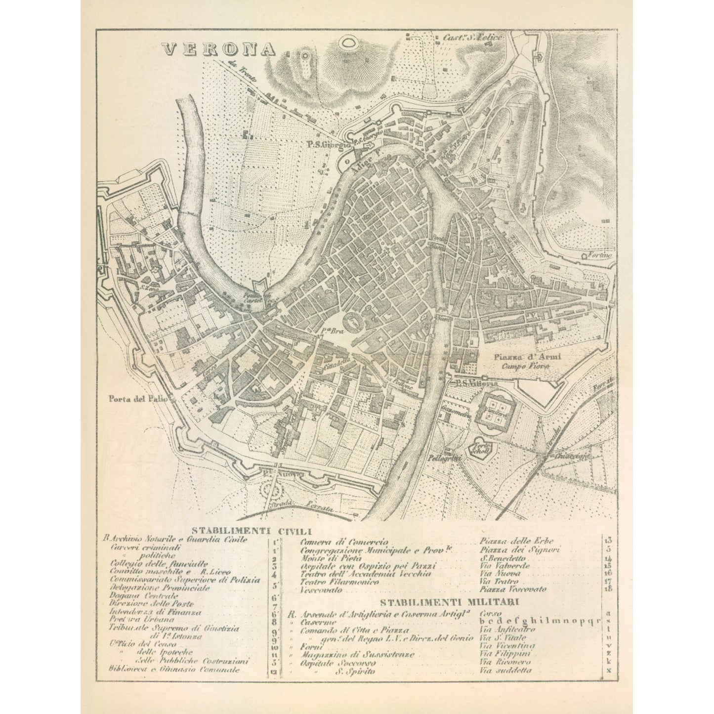 Historic Map - Verona Italy - Castro 1870 - 23 x 29.73 - Vintage Wall Art
