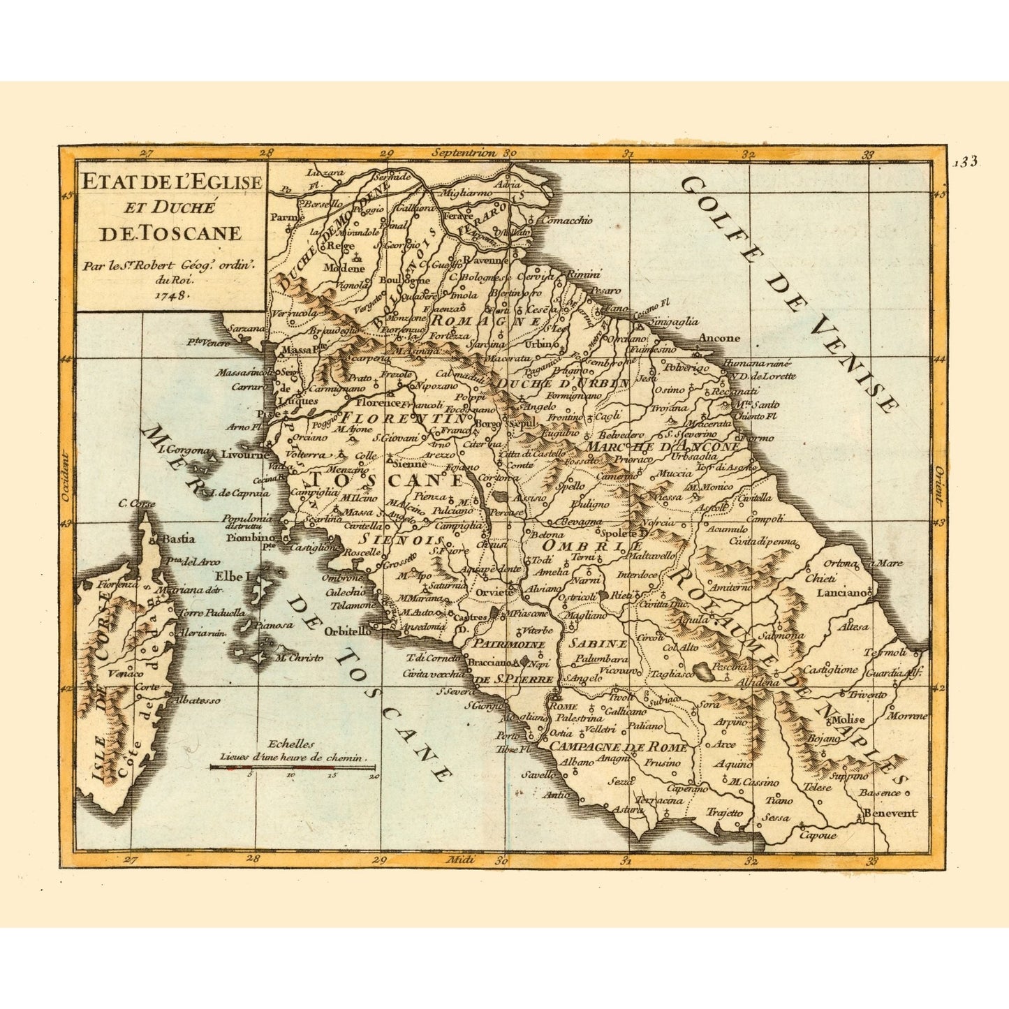 Historic Map - Papal States Tuscany Italy - Robert 1748 - 27.42 x 23 - Vintage Wall Art