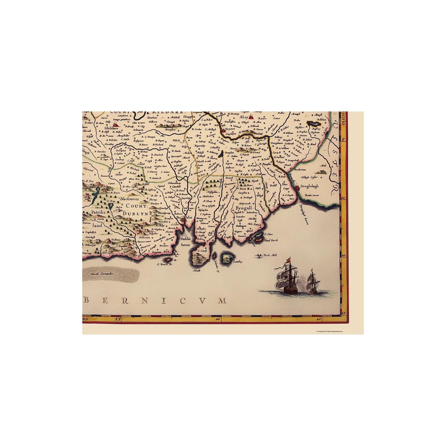 Historic Map - Leinster Province Ireland - Jansson 1646 - Vintage Wall Art