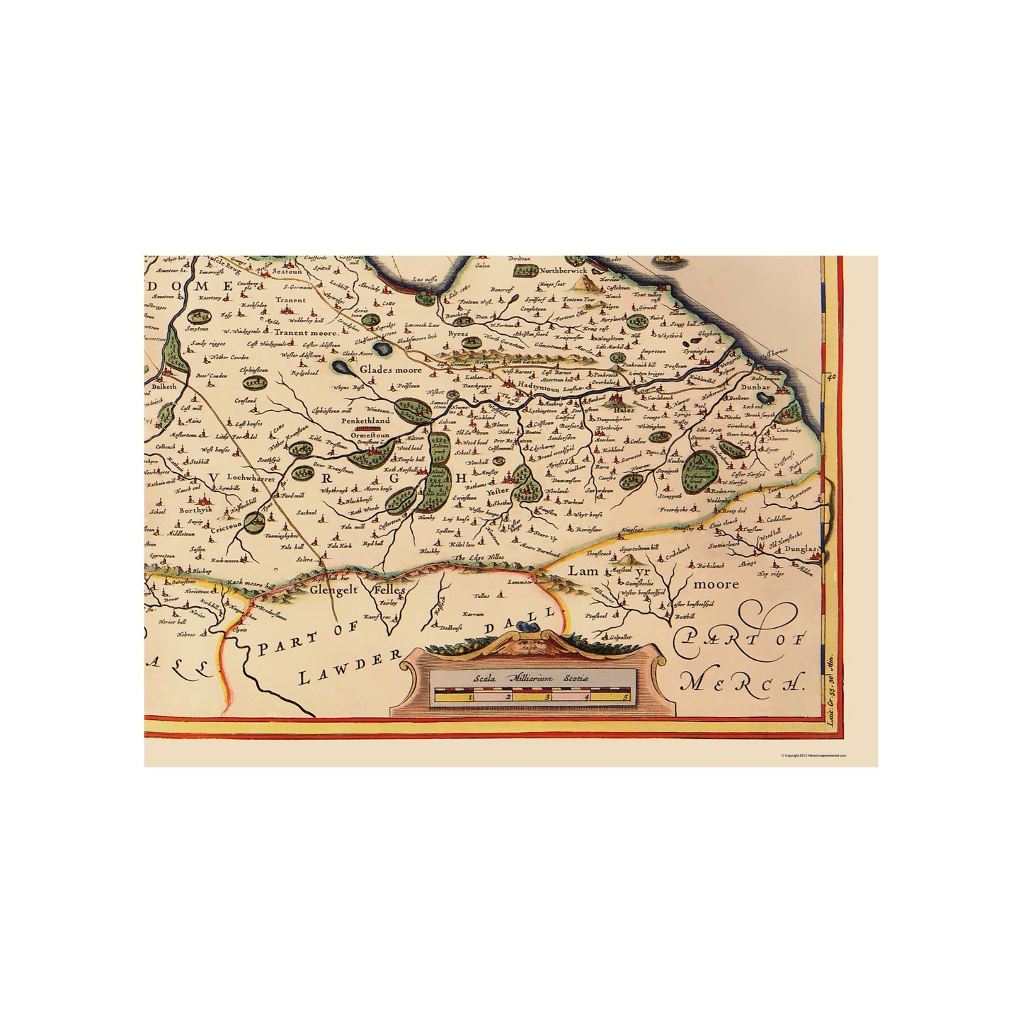 Historic Map - Lothian Region Scotland - Blaeu 1640 - Vintage Wall Art