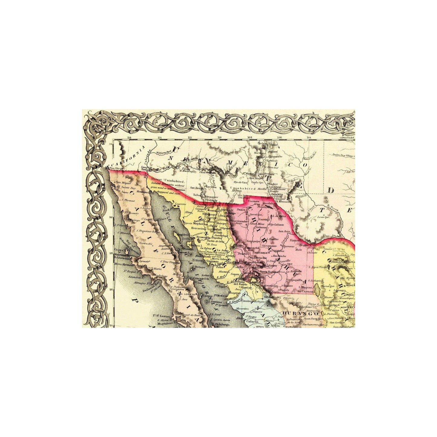 Historic Map - Mexico - Colton 1856 - 28.75 x 23 - Vintage Wall Art