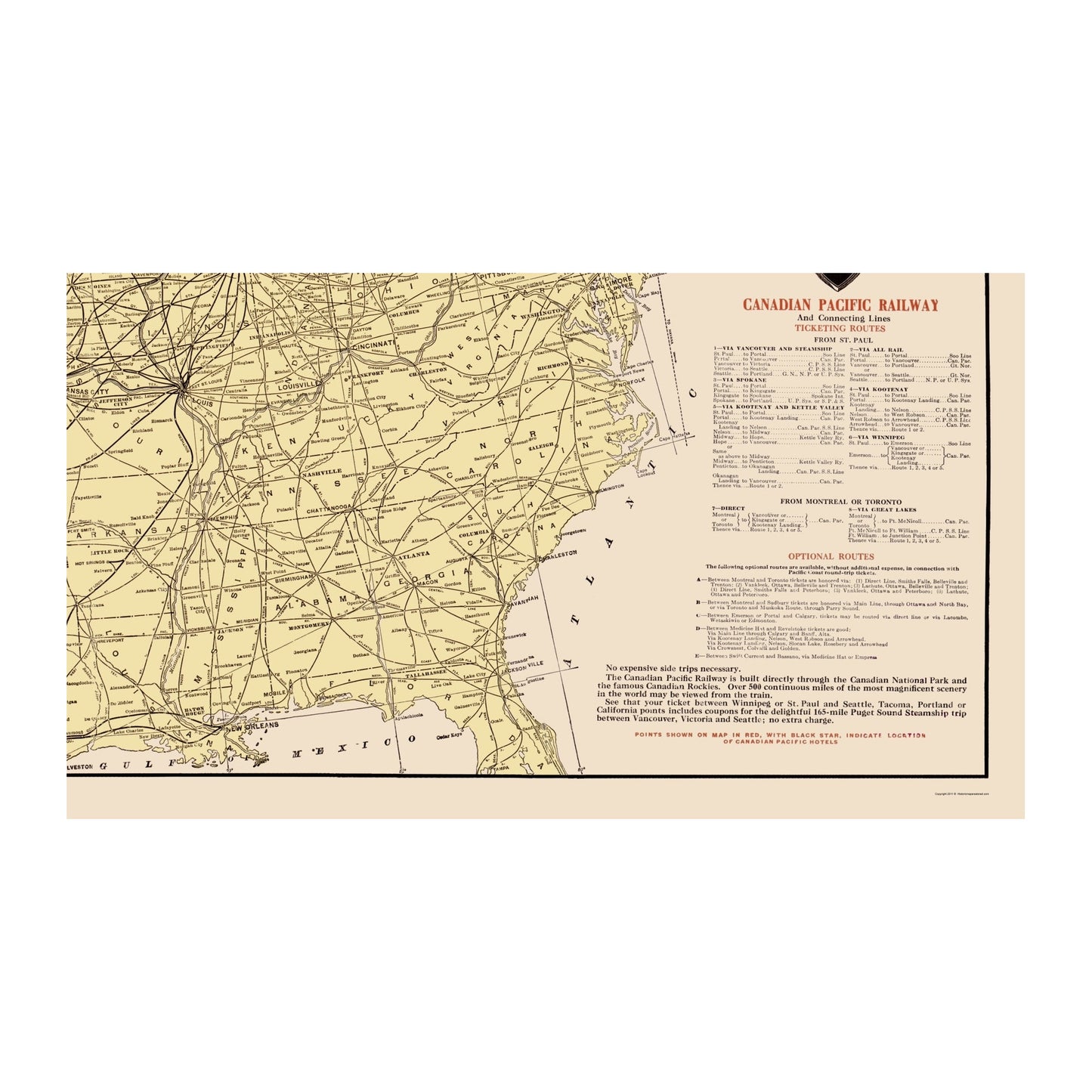 Railroad Map - Canadian Pacific Railway Connections - Poole 1912 - Vintage Wall Art