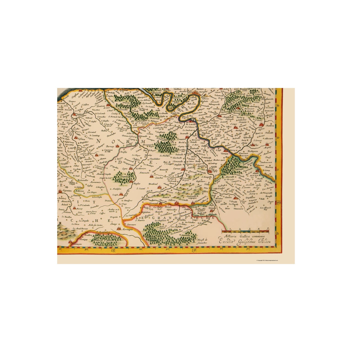 Historic Map - Normandy Region France - Blaeu 1635 - Vintage Wall Art