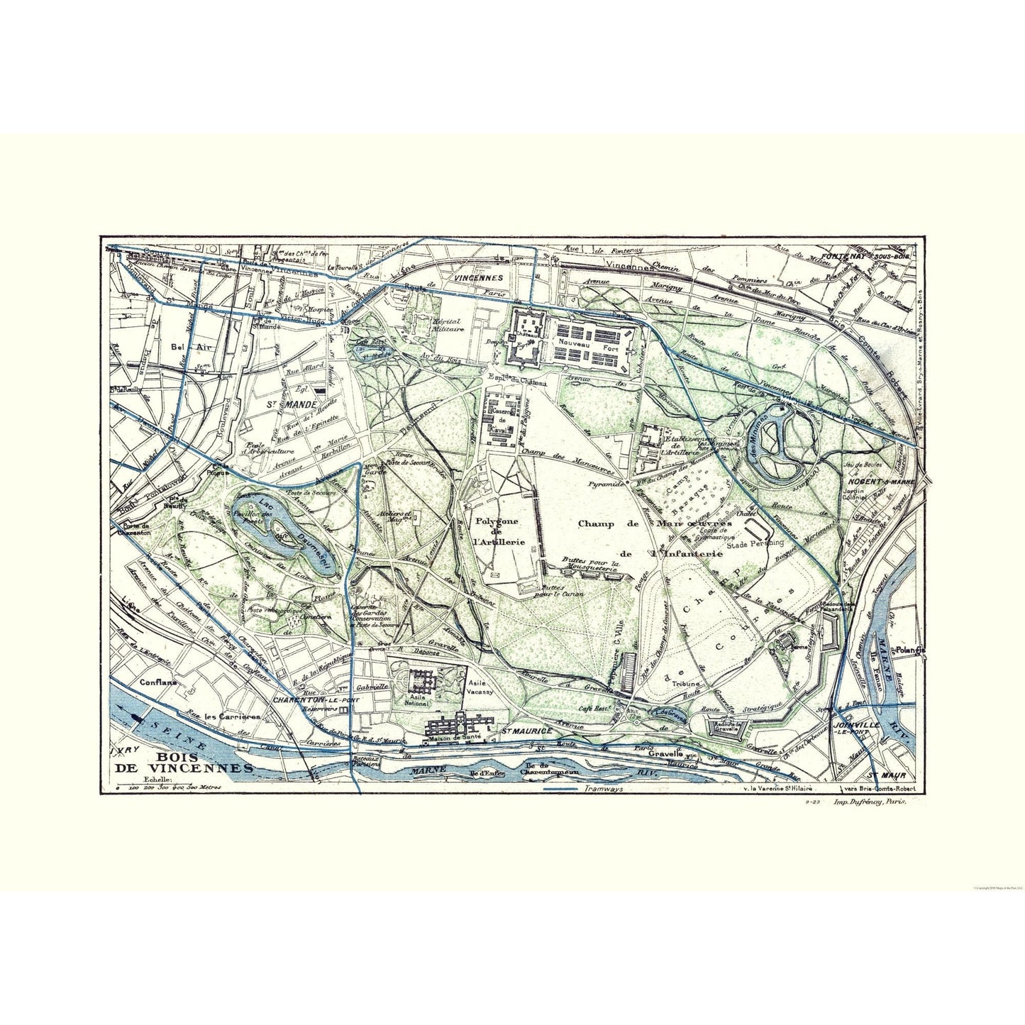 Historic Map - Paris France Bois de Vincennes - Colton 1921 - 31.12 x 23 - Vintage Wall Art