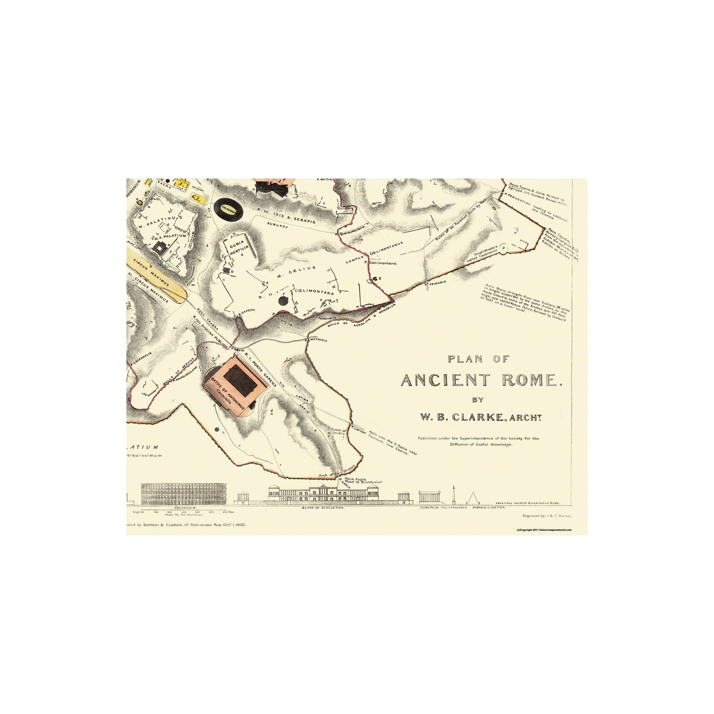 Historic Map - Rome Italy Ancient - Clarke 1830 - Vintage Wall Art