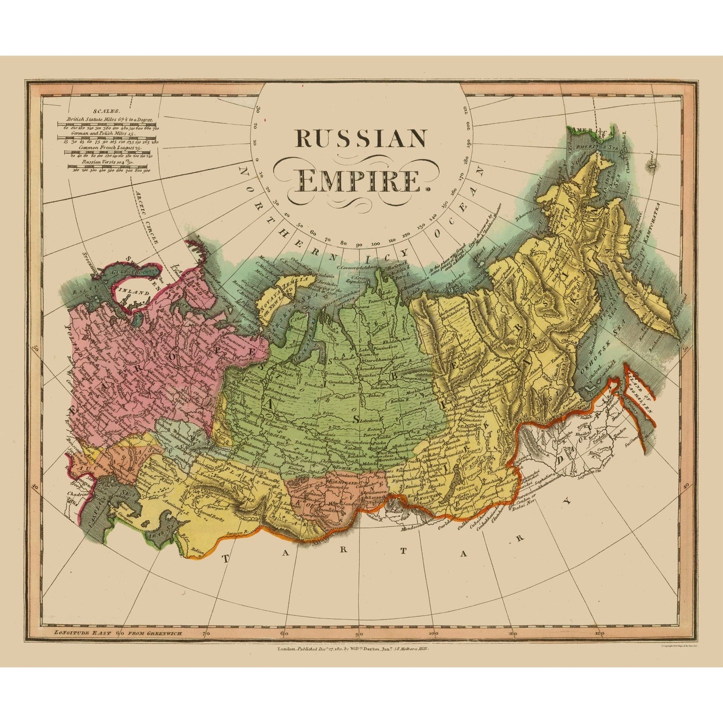 Historic Map - Russian Empire - Darton 1811- 27.19 x 23 - Vintage Wall Art