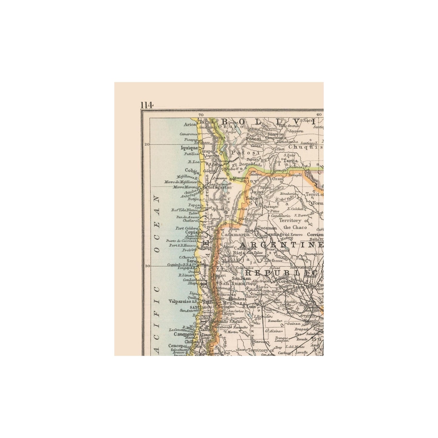 Historic Map - Argentina Bolivia Chile Uruguay - Bartholomew 1892 - 30.06 x 23 - Vintage Wall Art